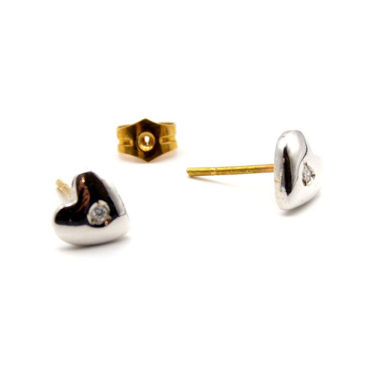 PENDIENTES MUJER ORO BLANCO 18 K CORAZÓN CON DIAMANTE COB-BT