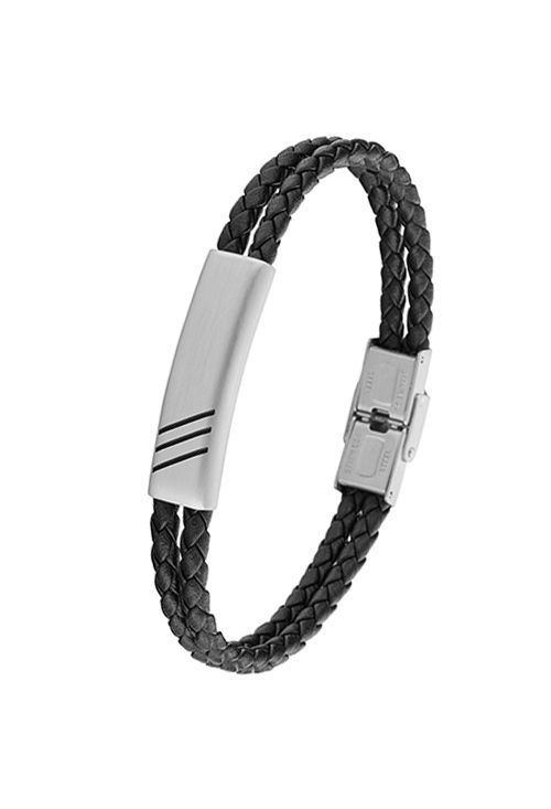 PULSERA HOMBRE MAREA D00103/163 ACERO Y PIEL, NEGRO