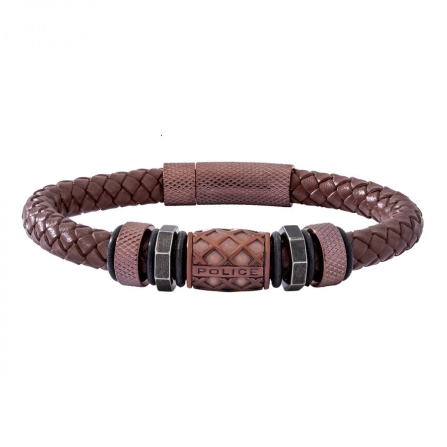 PULSERA HOMBRE POLICE CUERO Y ACERO PJ26458BLC-02